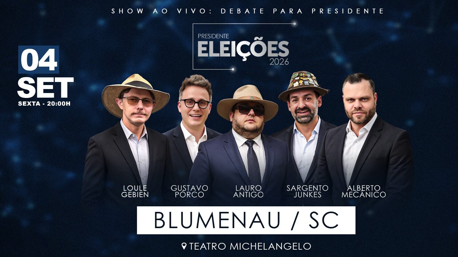 Debate para Presidente do Brasil”: paródia de humor político chega ao Teatro Michelangelo, em Blumenau